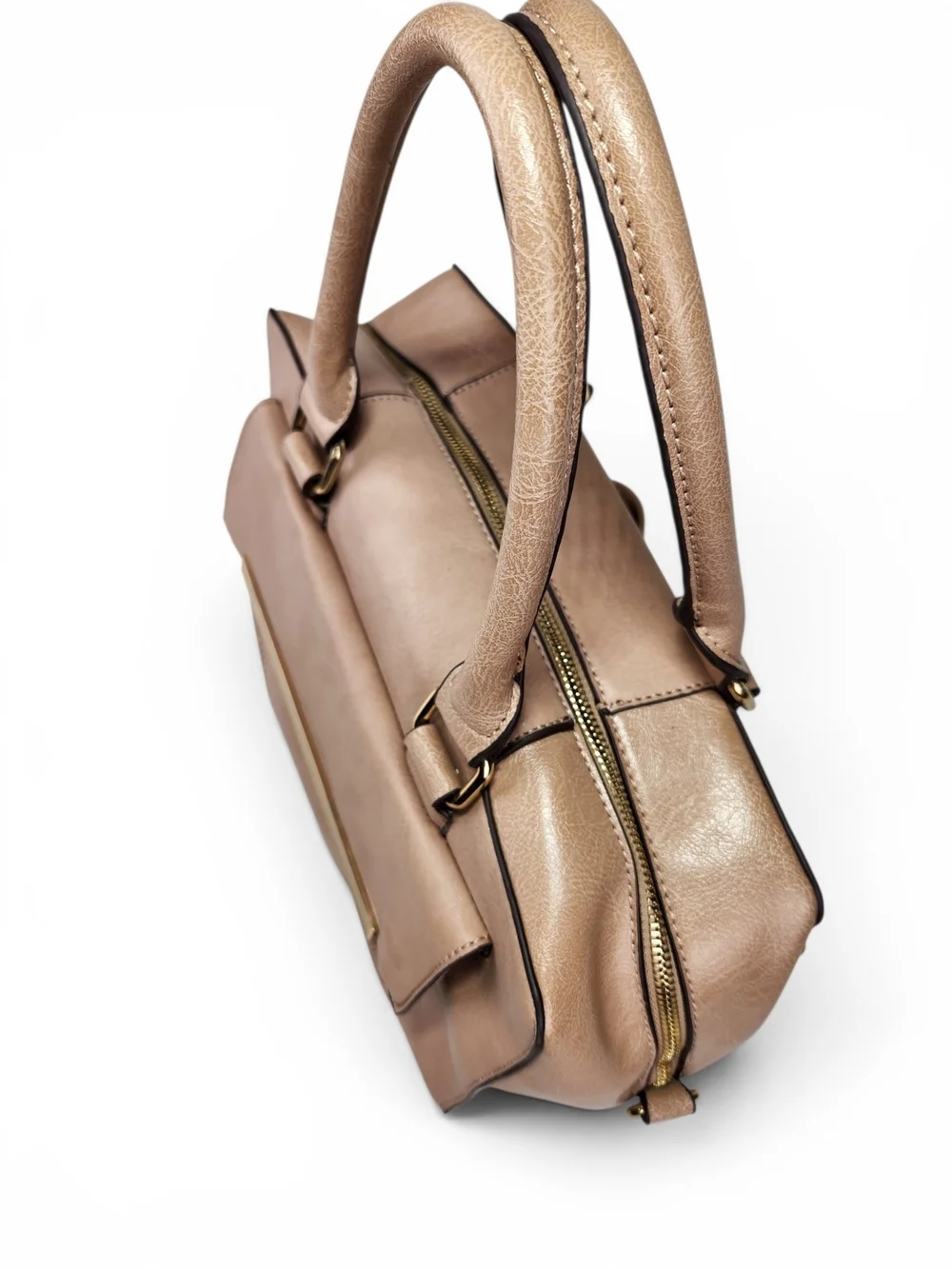 ALDO Taupe Top Handle Satchel Handbag Crossbody Shoulder Bag Gold Hardware Purse